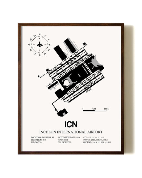 Incheon International Airport aviation print in walnut frame