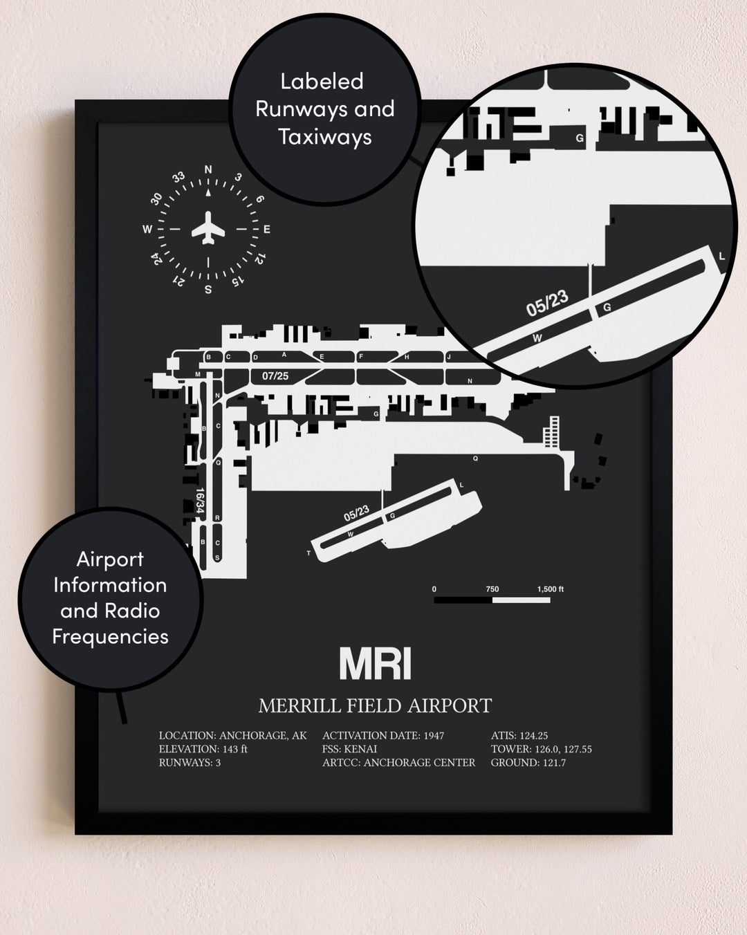 Merrill Field Airport poster size comparison chart