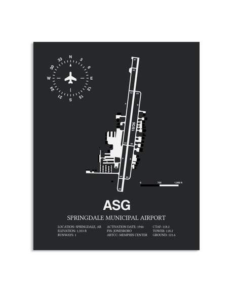 Gray Framed Springdale Municipal Airport layout wall art poster