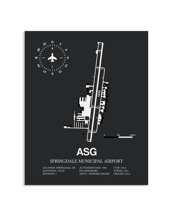 Gray Framed Springdale Municipal Airport layout wall art poster