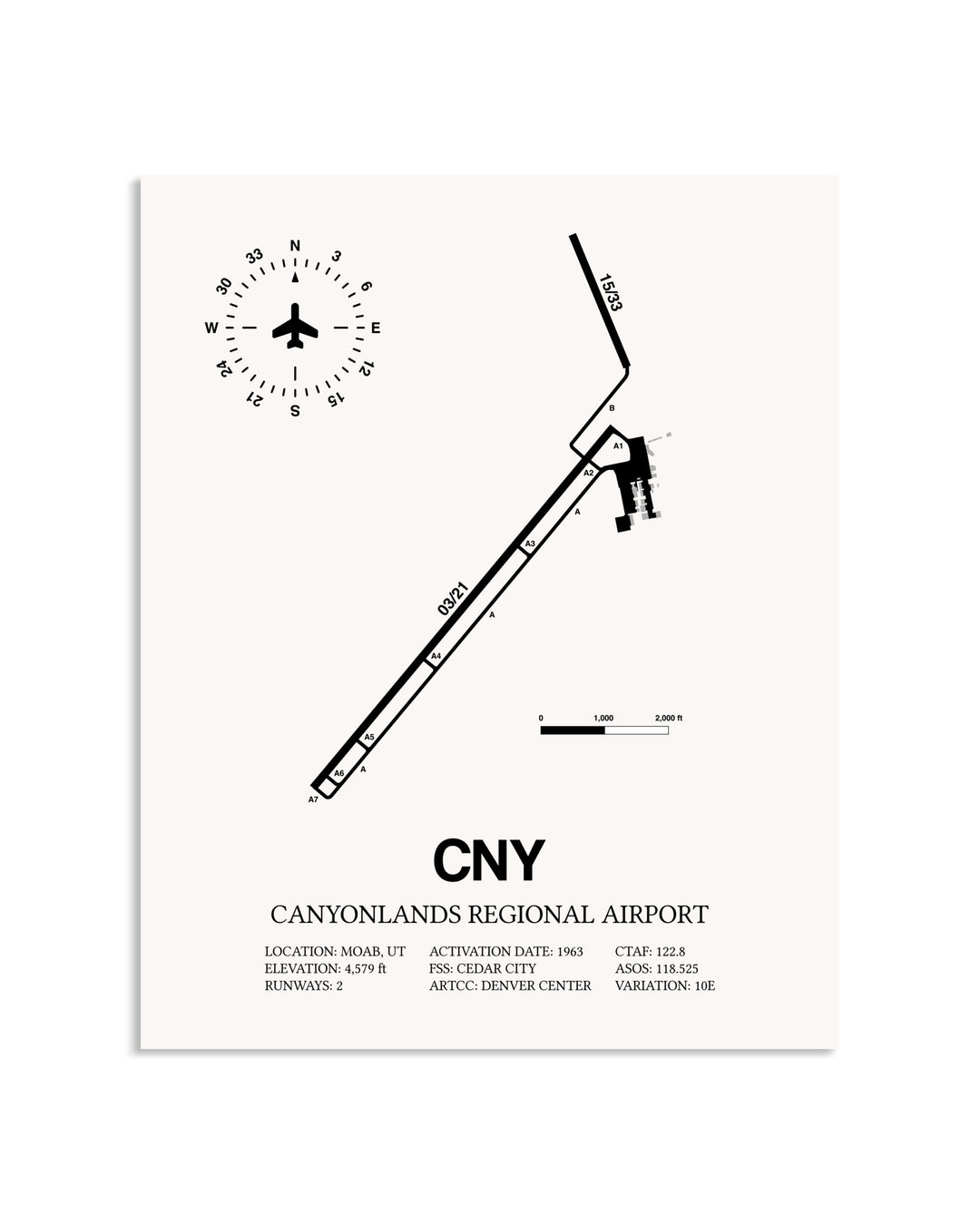 Gray Canyonlands Regional Airport framed poster displayed in an airplane hangar