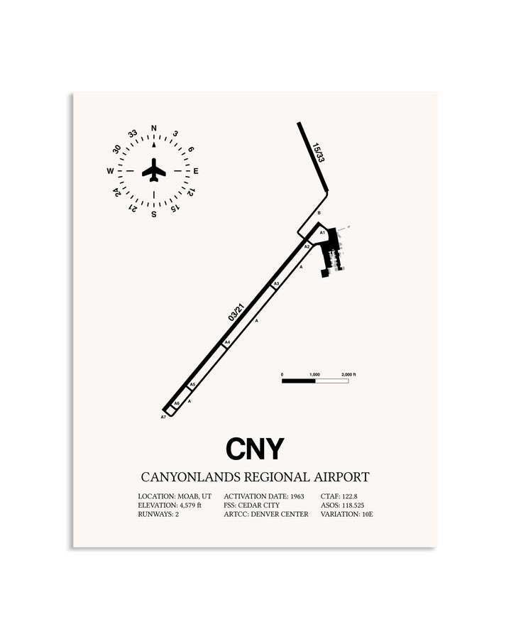 Gray Canyonlands Regional Airport framed poster displayed in an airplane hangar