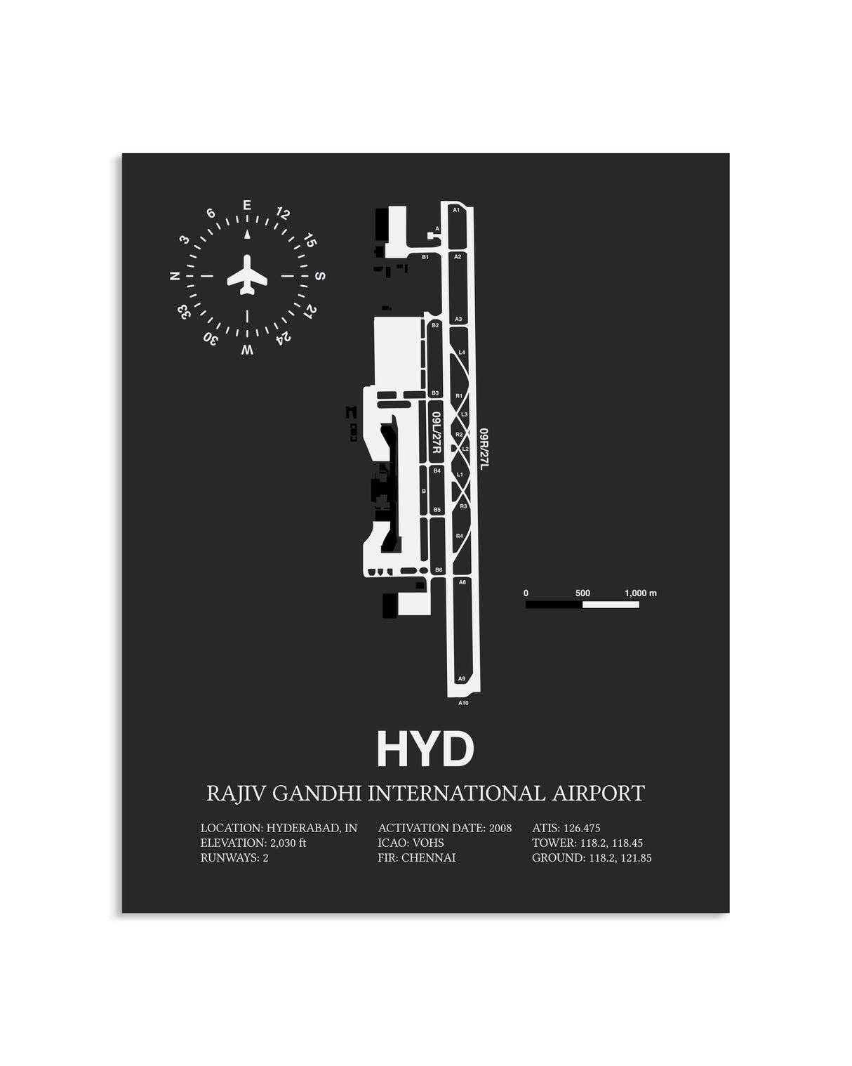 Gray Framed Rajiv Gandhi International Airport layout wall art poster