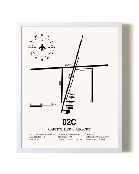 Capitol Drive Airport airport map poster in oak frame