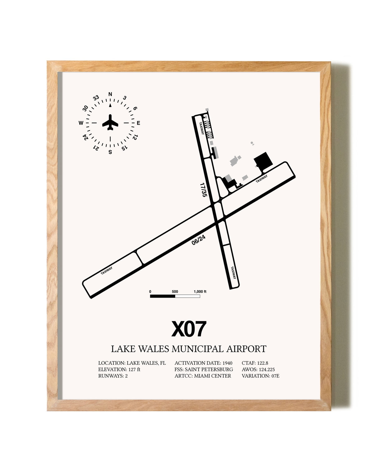 Lake Wales Municipal Airport framed print in natural wood frame