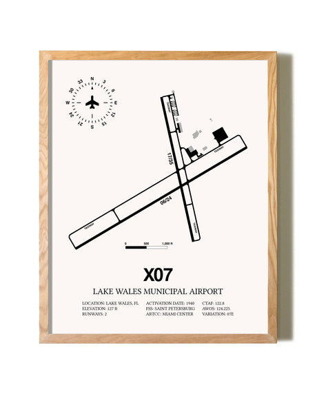 Lake Wales Municipal Airport framed print in natural wood frame