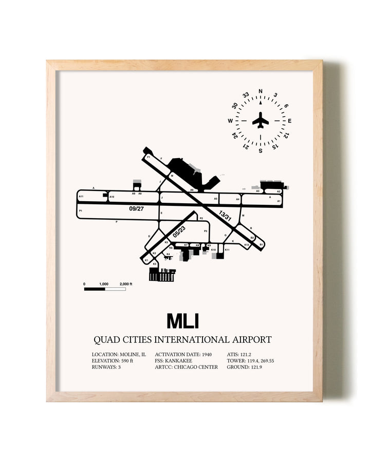Quad Cities International Airport framed wall art in white frame