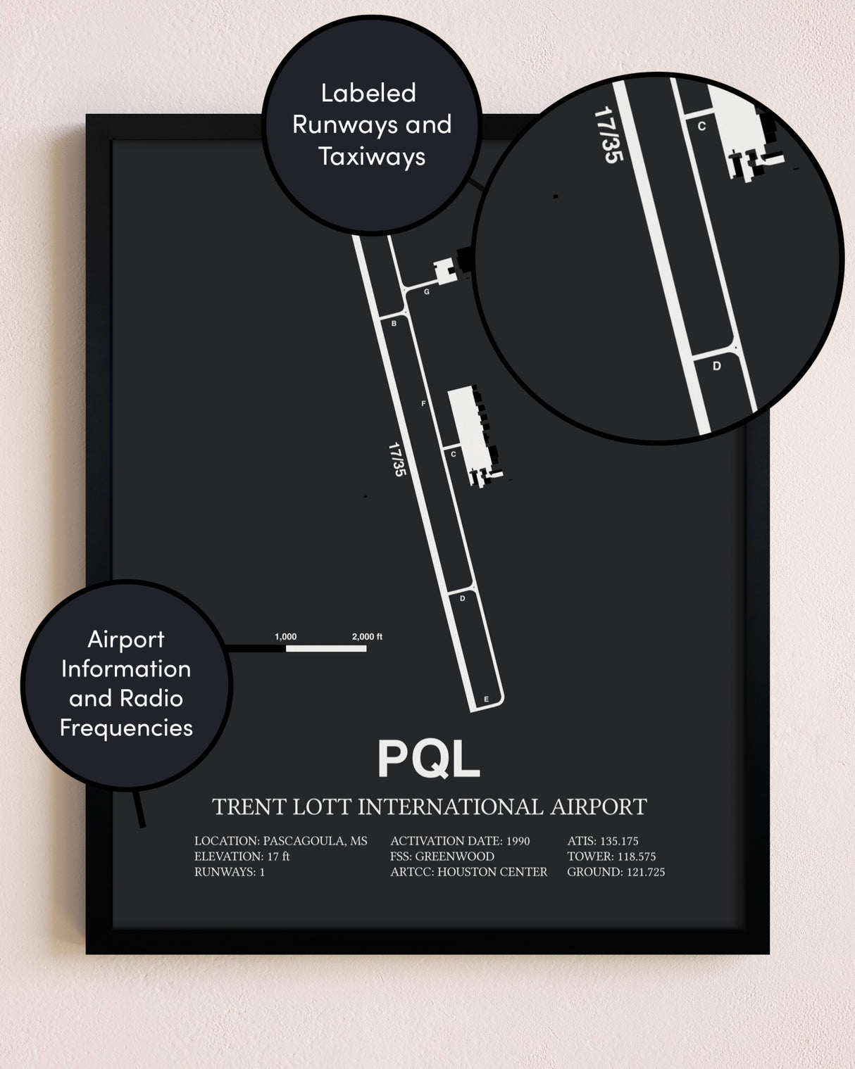 Trent Lott International Airport poster size comparison chart