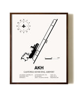 Gastonia Municipal Airport aviation print in walnut frame