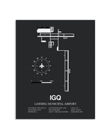 Gray Framed Lansing Municipal Airport layout wall art poster