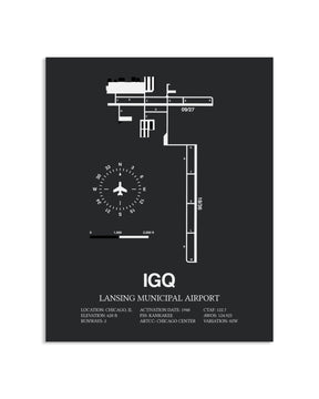 Gray Framed Lansing Municipal Airport layout wall art poster