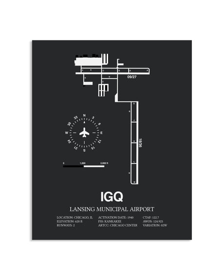 Gray Framed Lansing Municipal Airport layout wall art poster