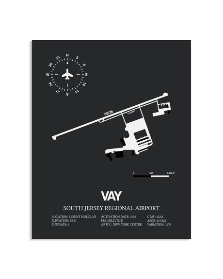 Gray Framed South Jersey Regional Airport layout wall art poster