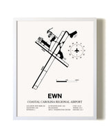 Coastal Carolina Regional Airport airport map poster in oak frame