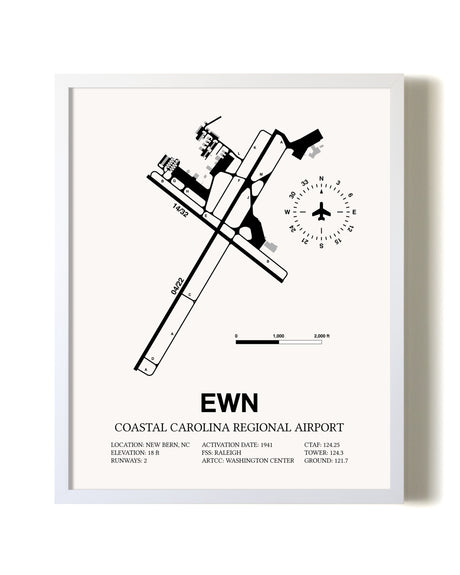 Coastal Carolina Regional Airport airport map poster in oak frame