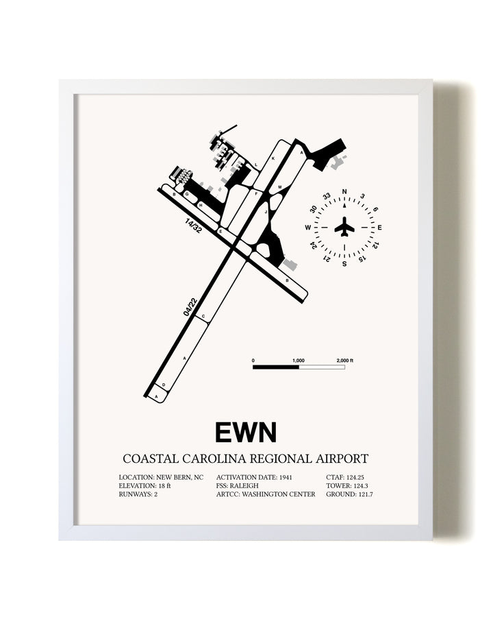 Coastal Carolina Regional Airport airport map poster in oak frame