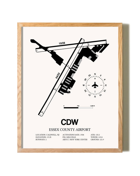 Essex County Airport framed print in natural wood frame