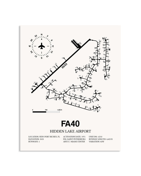 Gray Hidden Lake Airport framed poster displayed in an airplane hangar