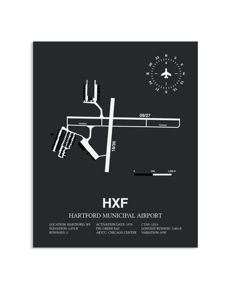 Gray Framed Hartford Municipal Airport layout wall art poster
