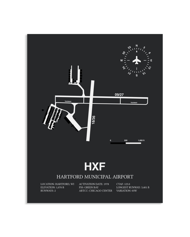 Gray Framed Hartford Municipal Airport layout wall art poster