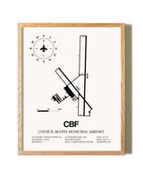 Council Bluffs Municipal Airport framed print in natural wood frame