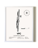Cartersville Airport airport map poster in oak frame