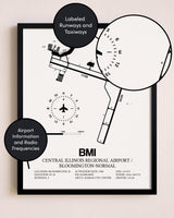 Framed Central Illinois Regional Airport / Bloomington-Normal layout wall art poster