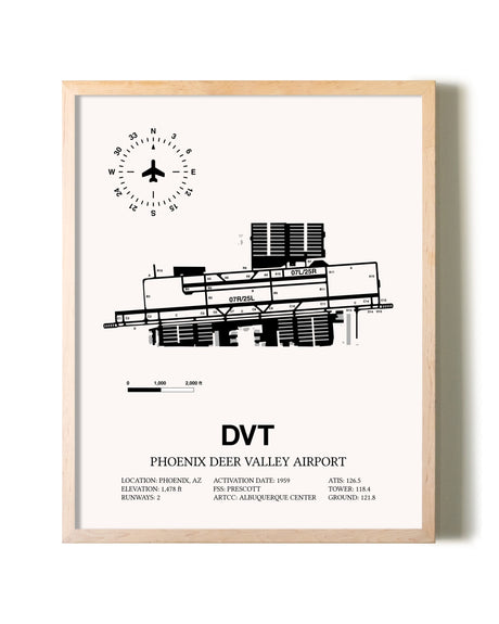 Phoenix Deer Valley Airport framed wall art in white frame