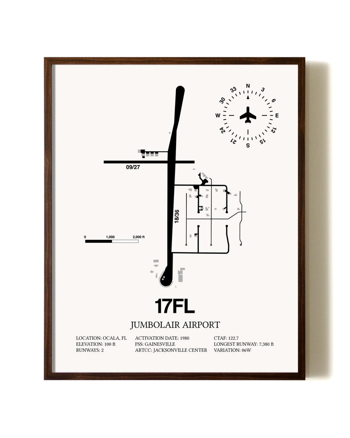 Jumbolair Airport aviation print in walnut frame
