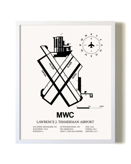 Lawrence J. Timmerman Airport airport map poster in oak frame