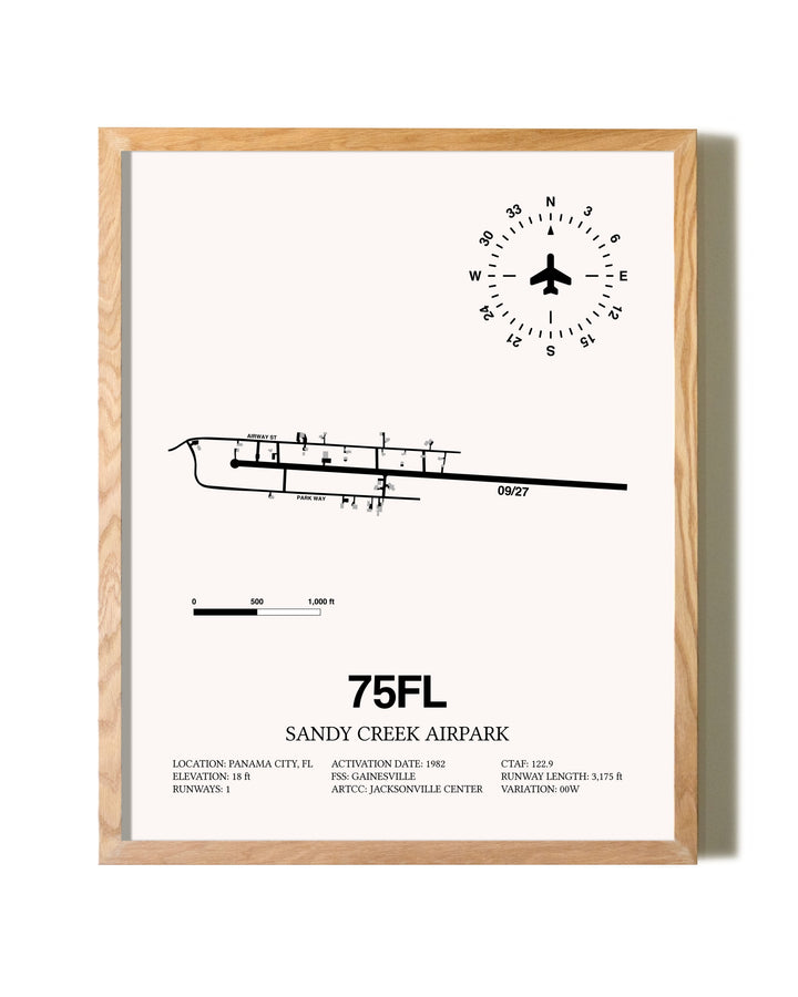 Sandy Creek Airpark framed print in natural wood frame