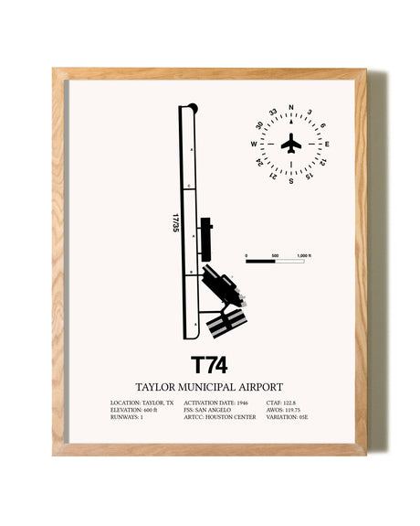 Taylor Municipal Airport framed print in natural wood frame