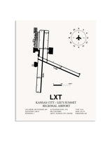 Gray Kansas City / Lee's Summit Regional Airport framed poster displayed in an airplane hangar