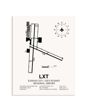 Gray Kansas City / Lee's Summit Regional Airport framed poster displayed in an airplane hangar