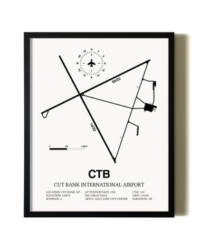Framed Cut Bank International Airport wall art poster in black frame