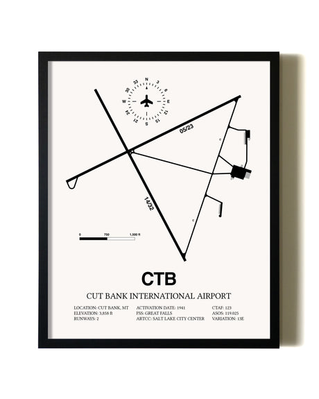 Framed Cut Bank International Airport wall art poster in black frame