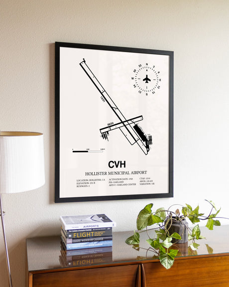 Hollister Municipal Airport aviation wall décor in black wood frame
