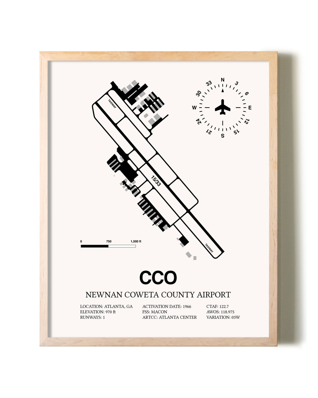 Newnan Coweta County Airport framed wall art in white frame