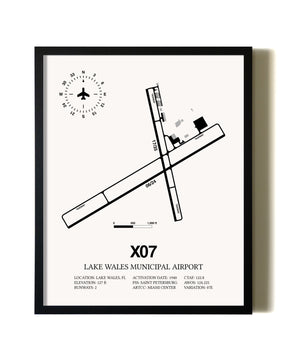 Framed Lake Wales Municipal Airport wall art poster in black frame