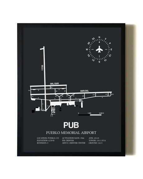 Unframed Pueblo Memorial Airport map print poster