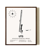 Huntsville Municipal Airport aviation print in walnut frame