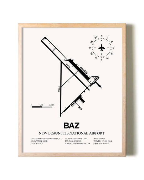 New Braunfels National Airport framed wall art in white frame