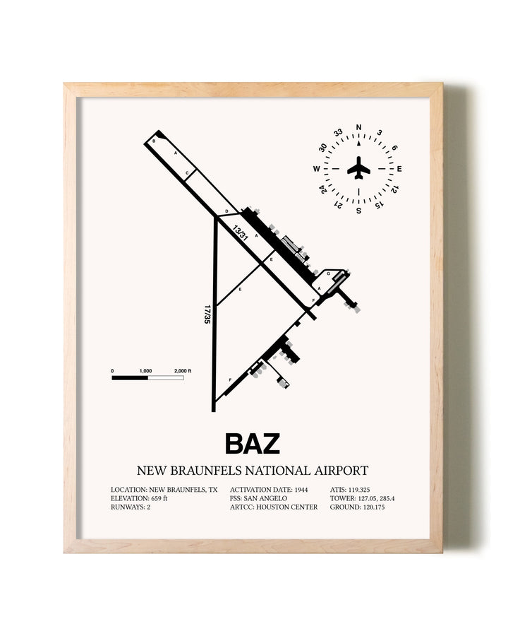 New Braunfels National Airport framed wall art in white frame