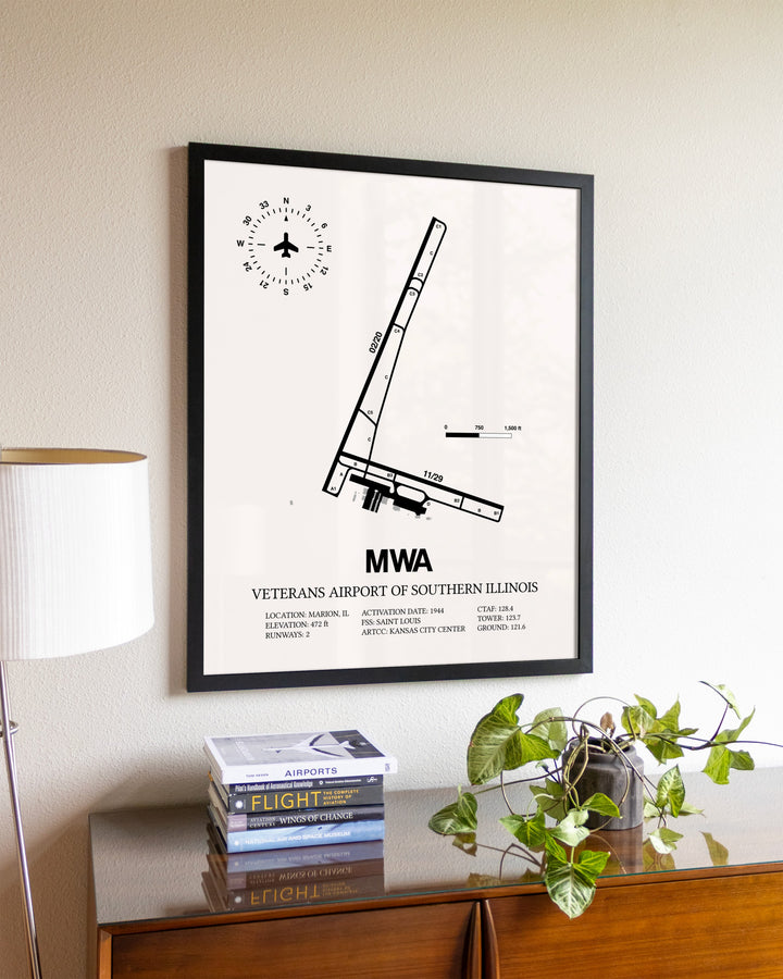 Veterans Airport Of Southern Illinois aviation wall décor in black wood frame