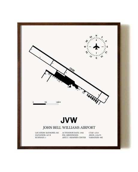 John Bell Williams Airport aviation print in walnut frame