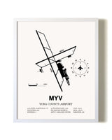 Yuba County Airport airport map poster in oak frame