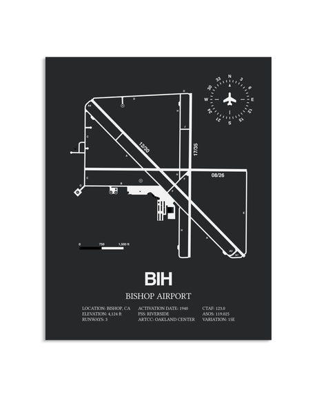 Gray Framed Bishop Airport layout wall art poster