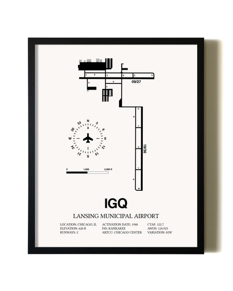 Framed Lansing Municipal Airport wall art poster in black frame
