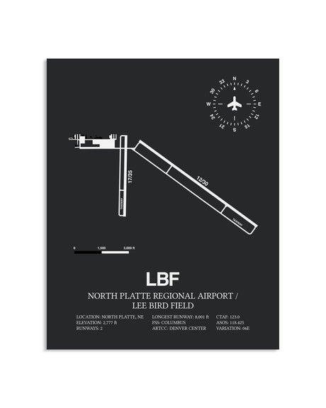 Gray Framed North Platte Regional Airport / Lee Bird Field layout wall art poster