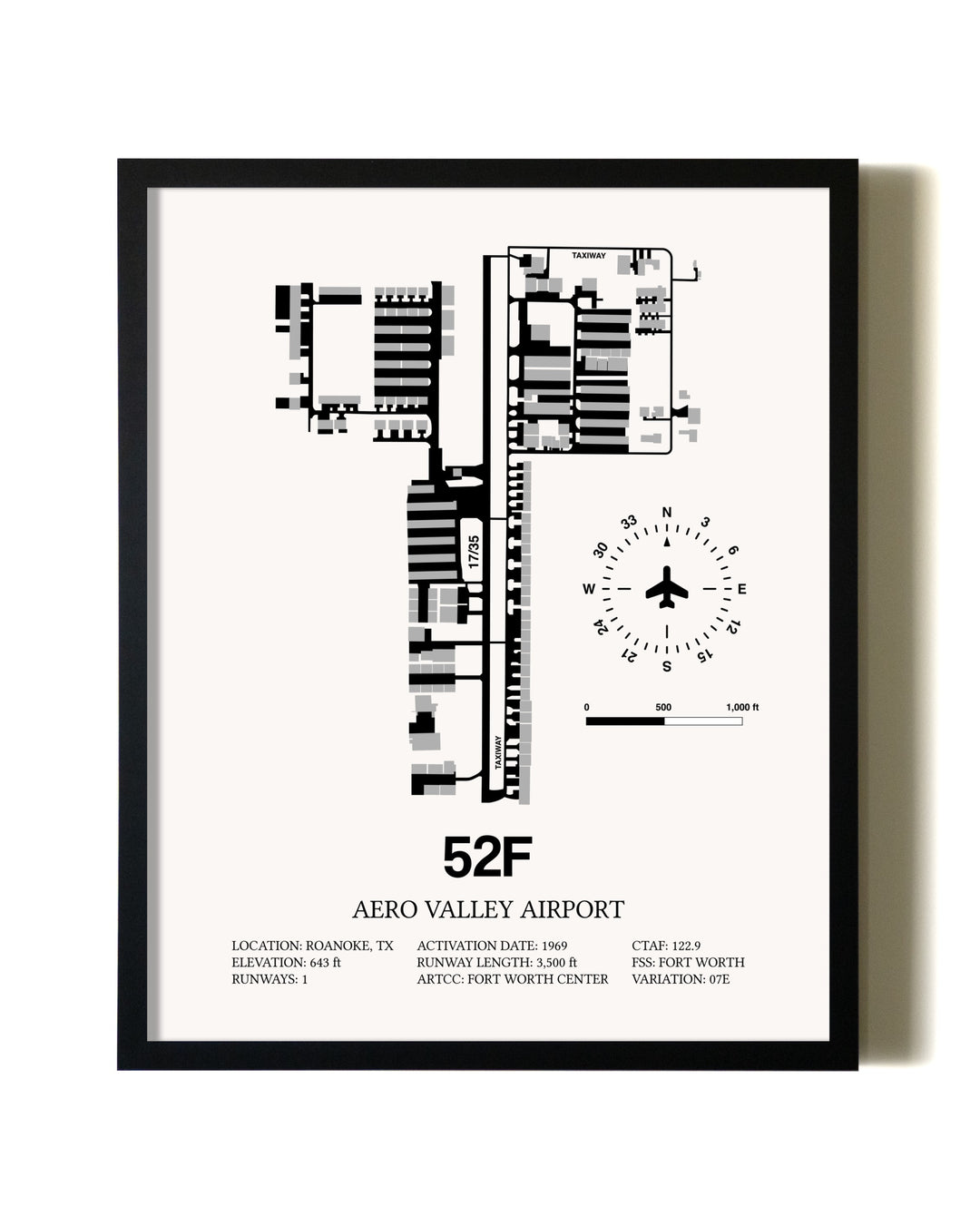 Framed Aero Valley Airport wall art poster in black frame